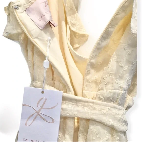 GAL MEETS GLAM Helena Light Yellow Eyelet Ruffle Dress Size 6P - Picture 8 of 8